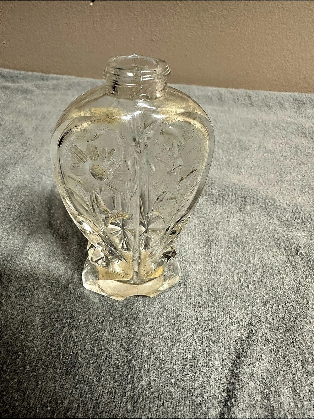 Clear Etched Floral Glass Vase